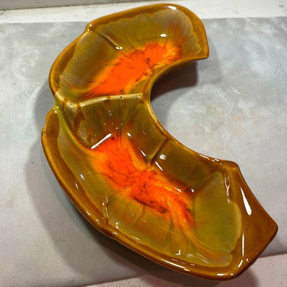 California Pottery MCM Vintage Orange Brown Glaze Chips/Dip Serving Set EUC - Picture 7 of 11